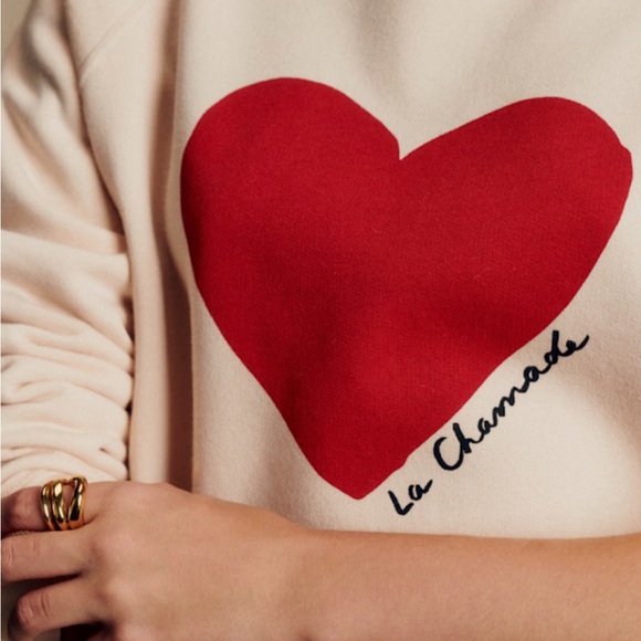 Sézane Graphic La Chamade Small Cream Heart Sweatshirt - Picture 8 of 9
